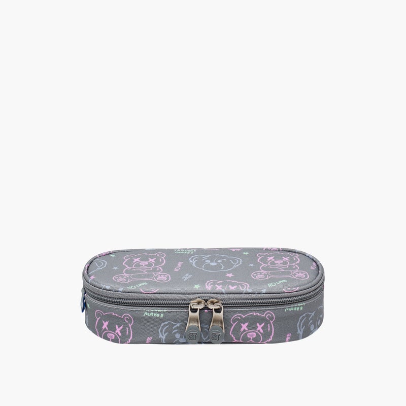 St.Right Pencil Case-Evil-Bear-Grey-1 Cmprt-Girls (Polyester) Grey \ 23X10X5 - Image 1